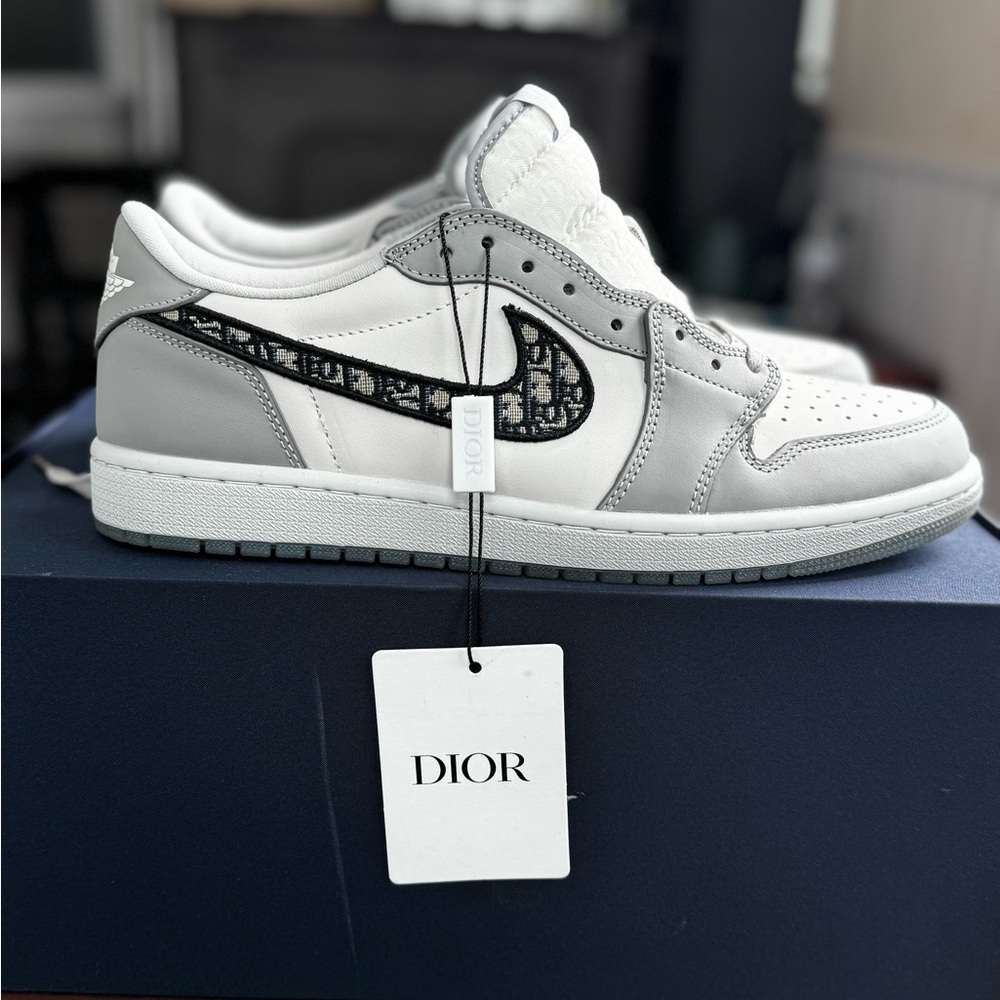 Dior Low-Top Sneaker in White, Gray & Black Dior Swoosh